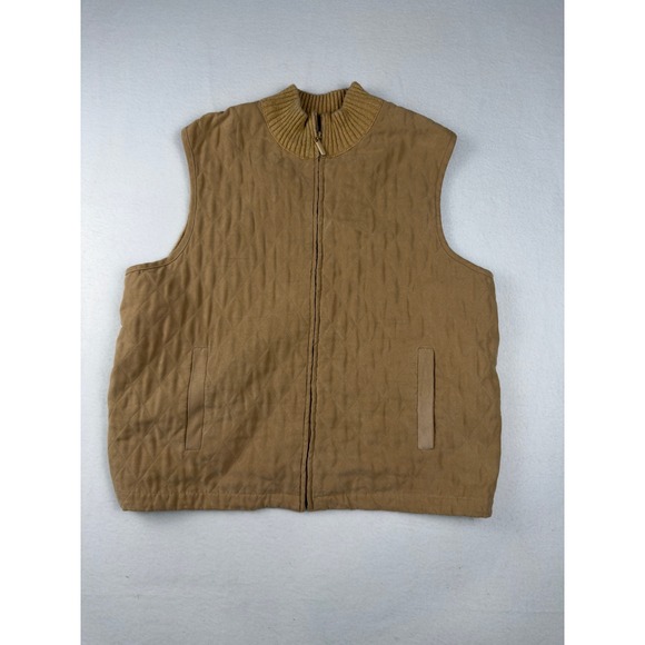 Alfred Dunner Jackets & Blazers - VTG Alfred Dunner Womens Tan Quilted Ribbed Knit Zip Front Vest Size 14 Camel